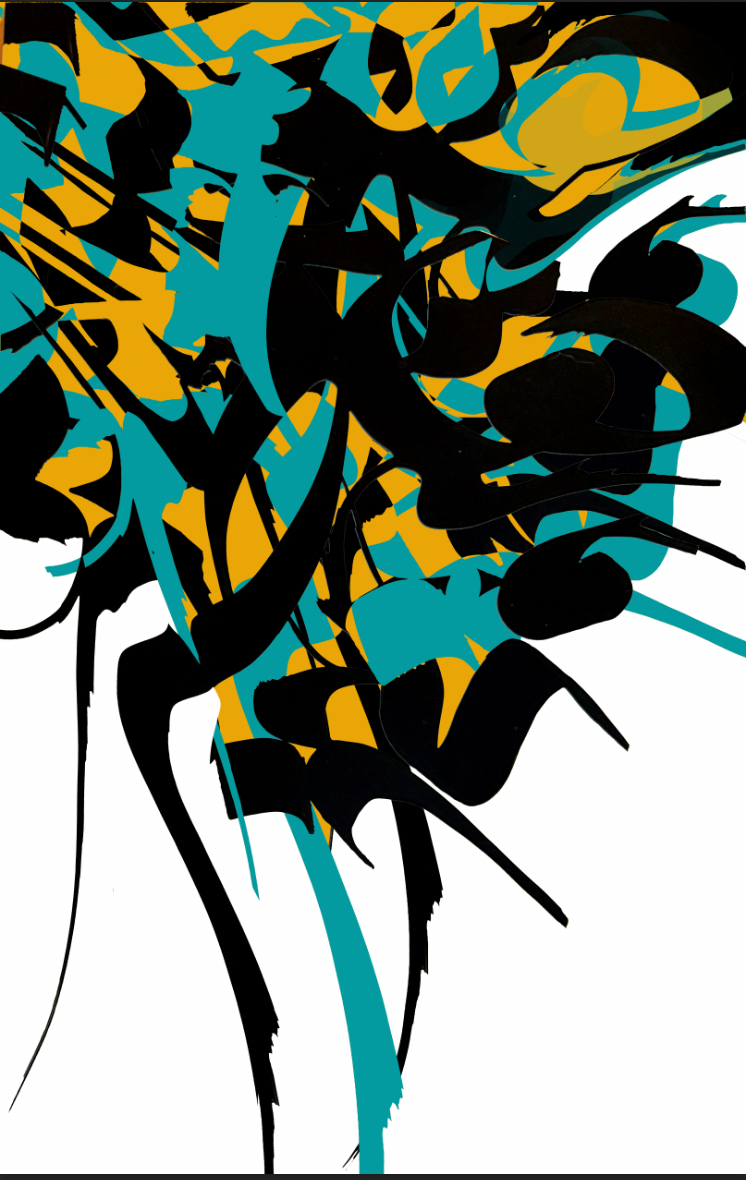 Sabr o Hagh II digital calligraphy in turquoise and marigold